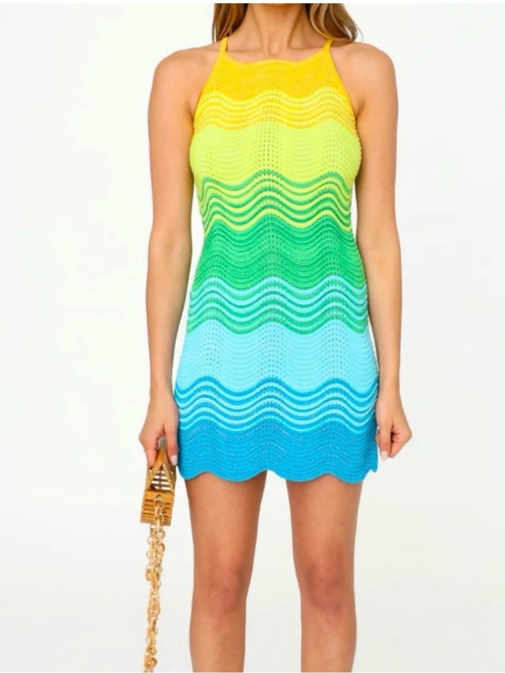 Torn by Ronny Kobo Yellow Green Blue Ombre Wavy Hope Knit Dress